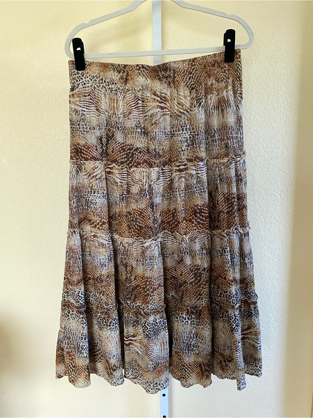 Chico's Brown & Cream Animal Print Maxi Skirt Size Large